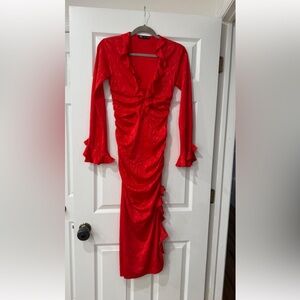 Zara Elegant Red Ruffled Dress size M worn once